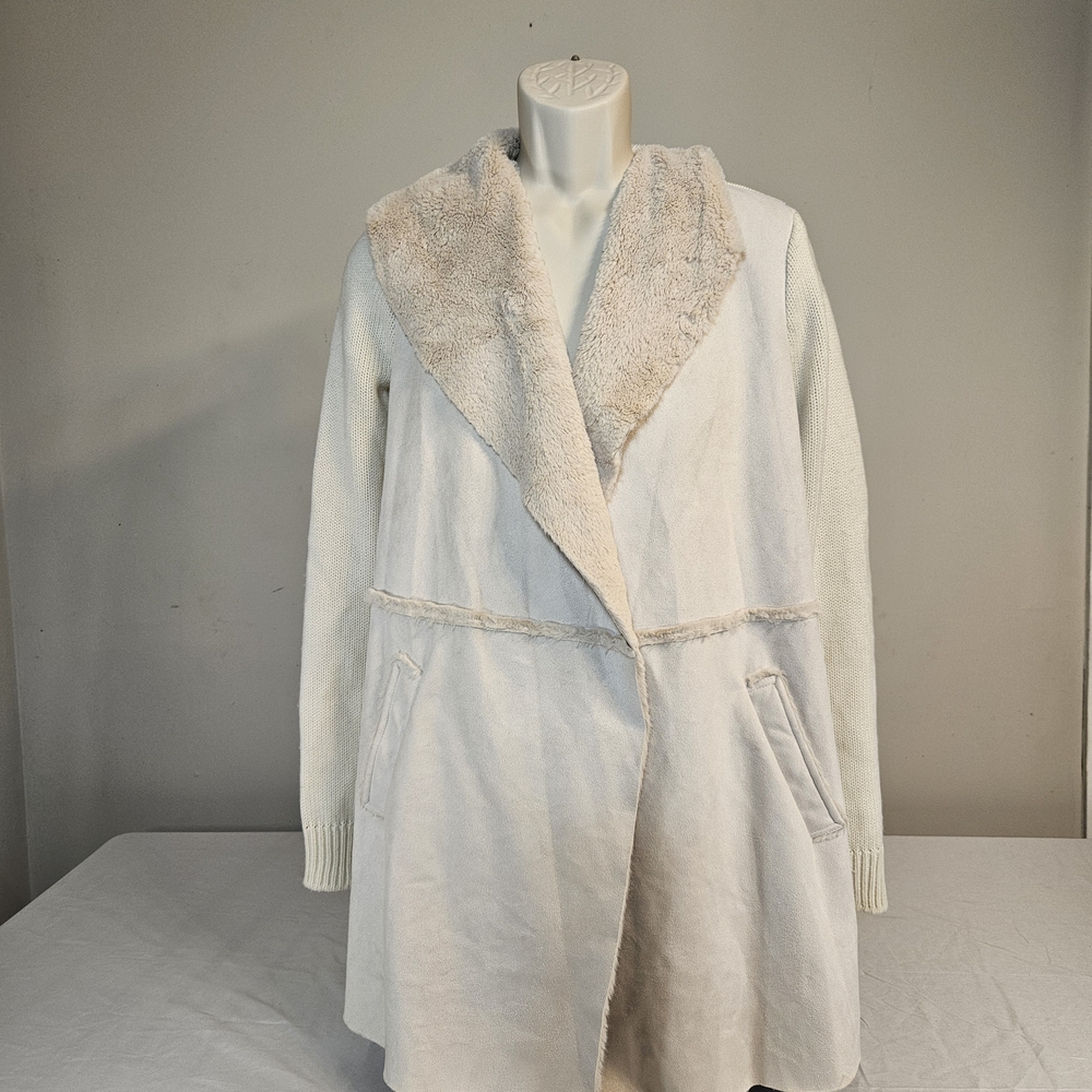 Me Jane Cream Faux Suede Faux Fur Knit Mixed‎ Media Cardigan Coat Small